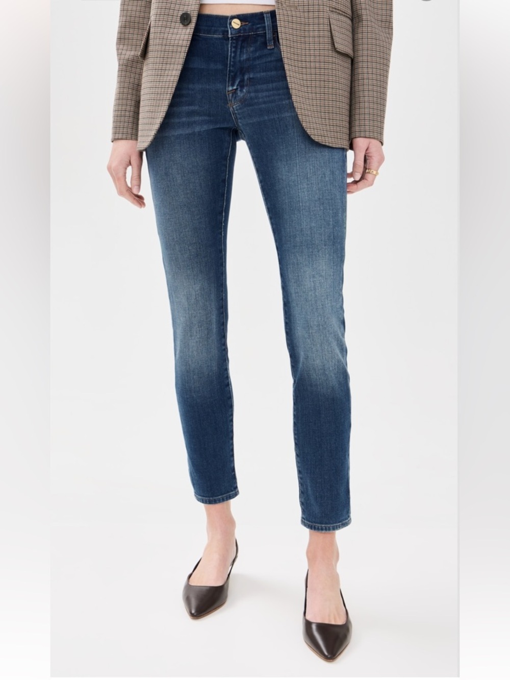 Frame Denim Le Garçon Women's Blue Slightly-Distressed Jeans